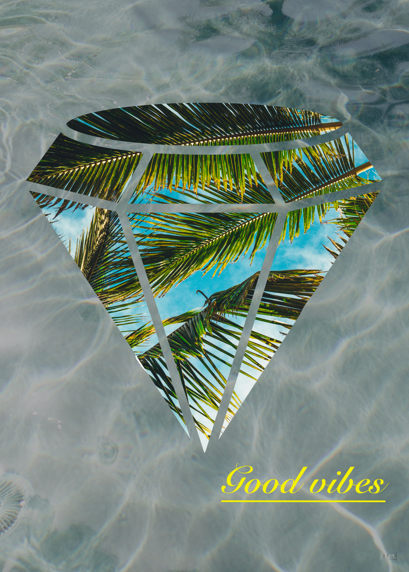 Plakat med tropisk diamant og tekst